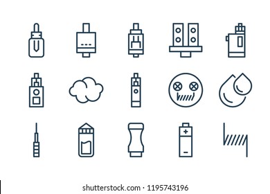 Vaping And E-cigarette Line Icons. Vape And ESmoking Vector Linear Icon Set.