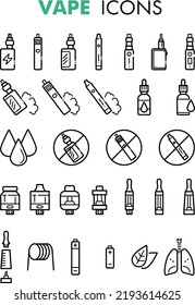 Vaping and e-cigarette line icons. Vape and eSmoking vector linear icon set