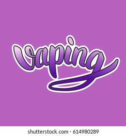 Vaping hand-drawn lettering purple gradient with white outline on violet background