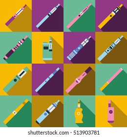 Vaping icons set in flat style. Electronic cigarette and accessories vector illustration