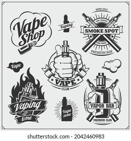 Vaping labels and emblems set. Vintage style.