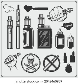 Vaping labels and emblems set. Vintage style.