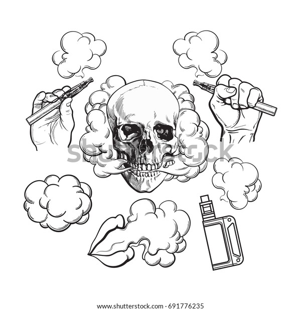 Vaping Related Elements Symbols Smoke Skull Stock Vector (Royalty Free ...