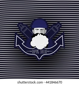 Vaping Sailor logo. Bearded vaping man. Stock vector.