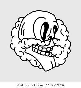 Vaping skull. Black and white illustration. Isolated on light backgrond.
