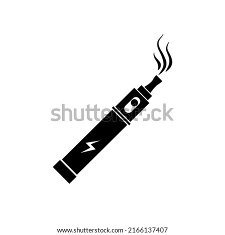 Vaping tool with smoke, detailed black icon, electronic cigarette sign isolated on white