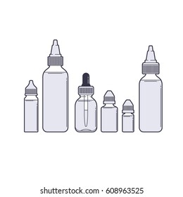 Vaping vector set. Vape juices outline on white background.