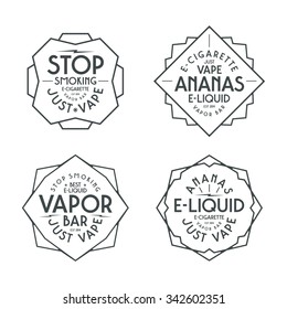 Vapor bar and vape shop labels. Black print on white background