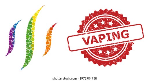 Vapor collage icon of spheric blots in different sizes and LGBT colorful shades, and Vaping rubber rosette stamp seal. A dotted LGBT-colored Vapor for lesbians, gays, transgenders, and bisexuals.