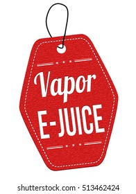 Vapor e-juice red leather label or price tag on white background, vector illustration