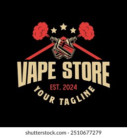 Vapor shop logo emblem template vector isolated. Smoke shop logo. Vape shop, vaping club logo emblem isolated. Monochrome label for vaping and electronic cigarette.