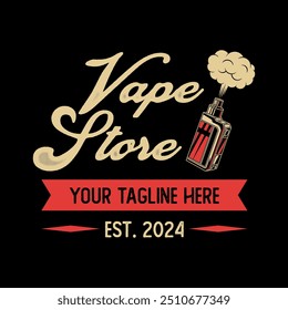 Vapor shop logo emblem template vector isolated. Smoke shop logo. Vape shop, vaping club logo emblem isolated. Monochrome label for vaping and electronic cigarette.
