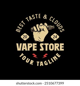 Vapor shop logo emblem template vector isolated. Smoke shop logo. Vape shop, vaping club logo emblem isolated. Monochrome label for vaping and electronic cigarette.