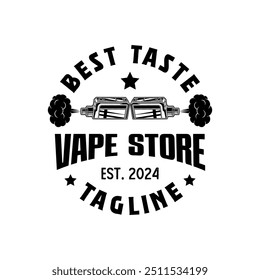 Vapor shop logo emblem template vector isolated. Smoke shop logo. Vape shop, vaping club logo emblem isolated. Monochrome label for vaping and electronic cigarette.