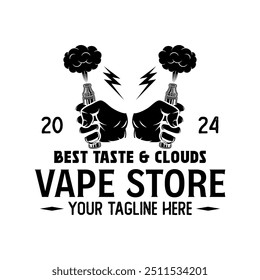 Vapor shop logo emblem template vector isolated. Smoke shop logo. Vape shop, vaping club logo emblem isolated. Monochrome label for vaping and electronic cigarette.