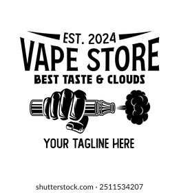 Vapor shop logo emblem template vector isolated. Smoke shop logo. Vape shop, vaping club logo emblem isolated. Monochrome label for vaping and electronic cigarette.