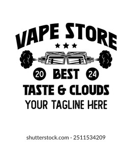 Vapor shop logo emblem template vector isolated. Smoke shop logo. Vape shop, vaping club logo emblem isolated. Monochrome label for vaping and electronic cigarette.