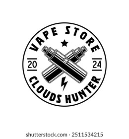 Vapor shop logo emblem template vector isolated. Smoke shop logo. Vape shop, vaping club logo emblem isolated. Monochrome label for vaping and electronic cigarette.