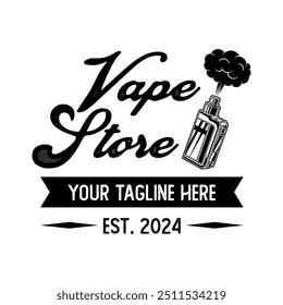 Vapor shop logo emblem template vector isolated. Smoke shop logo. Vape shop, vaping club logo emblem isolated. Monochrome label for vaping and electronic cigarette.