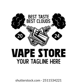 Vapor shop logo emblem template vector isolated. Smoke shop logo. Vape shop, vaping club logo emblem isolated. Monochrome label for vaping and electronic cigarette.