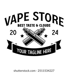 Vapor shop logo emblem template vector isolated. Smoke shop logo. Vape shop, vaping club logo emblem isolated. Monochrome label for vaping and electronic cigarette.