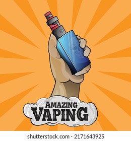 vaporizer E-cigarette for vaping. illustration in cartoons style. Horizontal banner with trendy vaping art brand identity templates