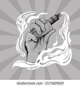 vaporizer E-cigarette for vaping. illustration in cartoons style black and white tattoos design