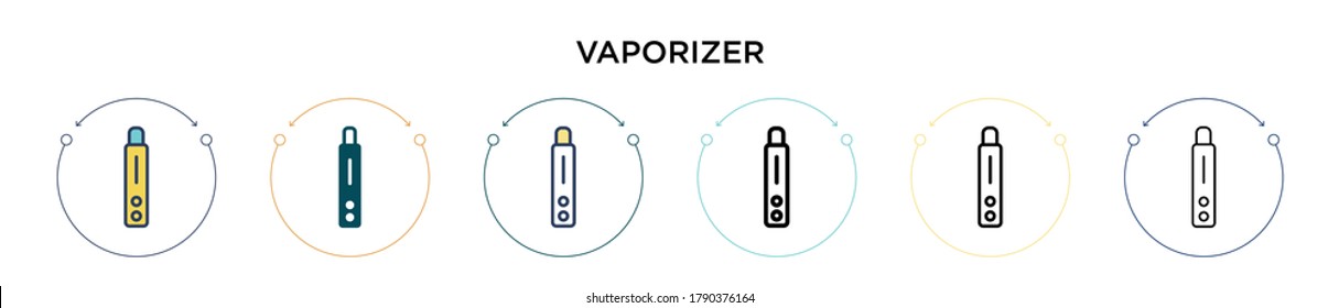 Vaporizer icon in filled, thin line, outline and stroke style. Vector illustration of two colored and black vaporizer vector icons designs can be used for mobile, ui, web