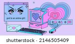 Vaporwave the 90's like style collage with user interface elements and cartoon anime illustrations.