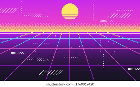 Vaporwave Background For Disco, Virtual Trendy, Glow Vintage Retrowave 90s, Futuristic Neon Space. Vector Illustration