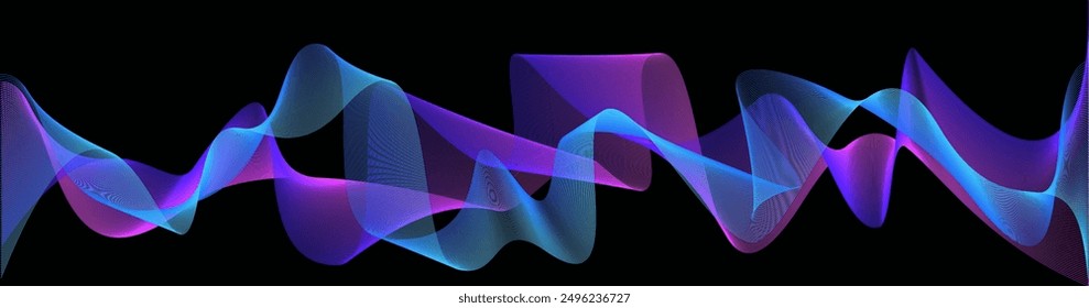 Vaporwave background, Purple turquoise abstract cyberpunk banner, Technology Undulate lines isolated, ribbon on transparent, Wave Swirl  twisted curve lines with blend effect