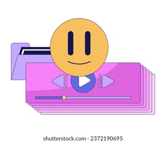Vaporwave computer shortcuts flat line color isolated vector object. Y2k emoji, folder, player. Editable clip art image on white background. Simple outline cartoon spot illustration for web design