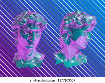 Vaporwave David Sculpture Head Vector 3D Rendering