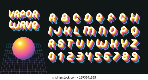 Vaporwave Font. Letters Of 70s-80s Aesthetics. Vector Alphabet In Retro Futurism Style.