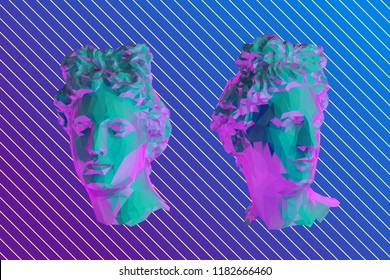 Vaporwave Greek Apollo Head Vector 3D Rendering