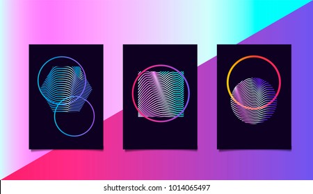 Vaporwave holographic minimal poster set with hexagon, circle, square.