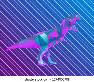 Vaporwave Low Poly Vector Dinosaur Polygonal Tyrannosaurus 3D Rendering