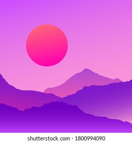 Vaporwave Mountains Landscape Sunset Vector Illustration Stock Vector ...