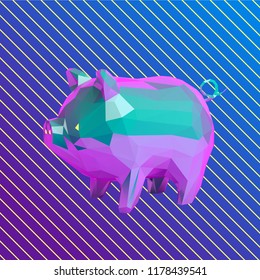 Vaporwave Pig Low Poly Vector 3D Rendering