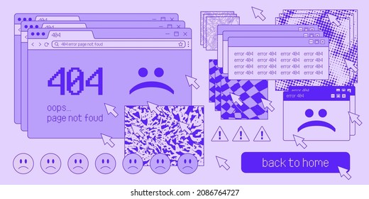 Vaporwave Retro Desktop Artwork. 404 Error Illustration. 90s Computer Interface Vector Design.