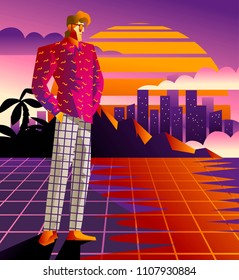 vaporwave retro vintage poster man