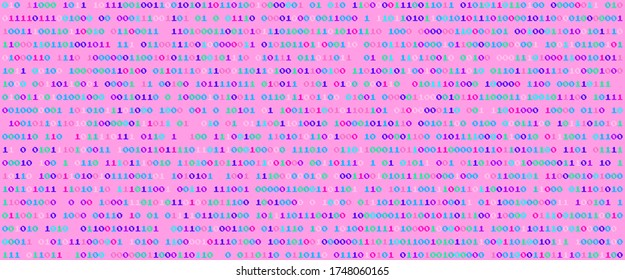 Vaporwave and retrowave background with binary code in pastel colors. Retro 80's style.