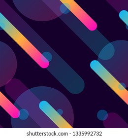 Vaporwave seamless 80's style pattern with geometric shapes. Colorful background with shapes, gradients and text.