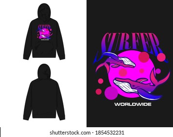 Vaporwave Streetwear Graphic Design for Hoodie
Illustration of whale , Surfer