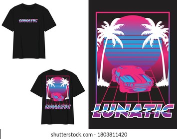 Vaporwave Streetwear Hoodie
Car and Palm Tree Illustration, Lunatic