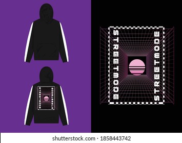 Vaporwave Streetwear Hoodie,
Circle Design with Polygonal Shape, Streemode
