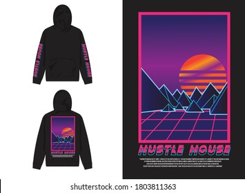 Vaporwave Streetwear Hoodie
Mountain and Sun Illustration, Hustle House