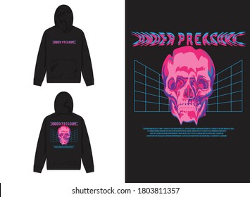Vaporwave Streetwear Hoodie
Purple Skull Head, Under Preasure