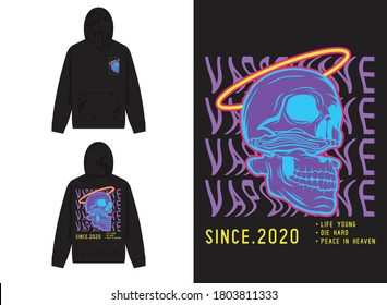 Vaporwave Streetwear Hoodie
Skull Head Illustration with Yellow Ring, Vaporwave