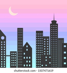 Vaporwave style city landscape with pastel colors vanilla sky background 